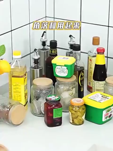 Kitchen Corner Spice Rack Multi-Layer Storage Rack Countertop Storage Shelf Condiments Organizer Thicken Wooden Spice Rack