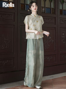 puella | Summer New Chinese Style Shirt and Wide Leg Pants Set