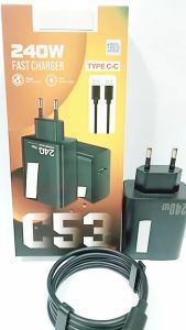 Charger RLM C53 240W Fast Charger Power Adapter Support Fast Charging Full Black Kabel TYPE C TO C