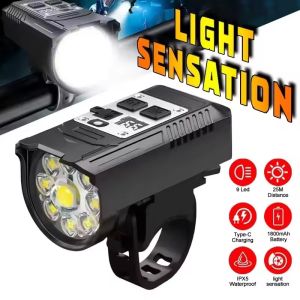 Bicycle Headlight 9 LED Bike Front Light Type-C Rechargeable Bike Lamp Ultralight Handlebar Lights Waterproof Cycling Flashlight