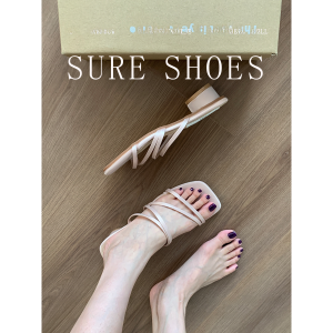 Version Goatskin! French Style Chunky Heel Sandals Womens Shoes for Outdoors Summer 2024 New Style Pink Thin Strap Elegant Sandals