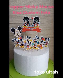 Topper Micky Mouse Custom Foto untuk Hiasan Kue / Cake Ulang Tahun / Ultah Anak Karakter