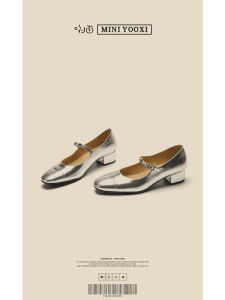 Silver Mary Jane Womens Shoes with Buckle Design Fashionable Personality Thick Heel Spring Summer New Style Casual Fashion Single Shoes