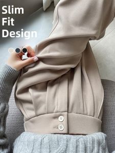 YAMIANNV | High Waist Wide Leg Casual Pants Womens Long Floor Length Suit Style Spring Commuter Slimming Straight Tube Trousers