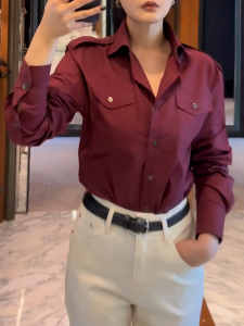 QINGNAER | Simple and Stylish Turn-down Collar Button Front Big Size Commuter Blouse