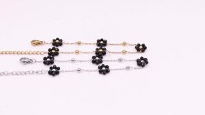 Womens Stainless Steel Chain Bracelets Flower Beads Golden Imitation Pearl Waterproof Hand Bracelet Daily Wear Jewelry Gifts