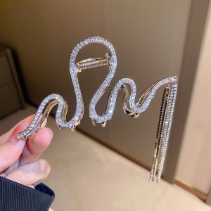 Kẹp tóc tua rua gợn sóng lấp lánh đính đá sau đầu kẹp tóc kim loại bling bling hình con rắn Hàn Quốc