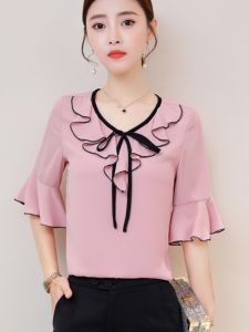 แขนสั้นผ้าฝ้ายผู้หญิงเสื้อโบว์ตกแต่งฤดูร้อน 2022 สไตล์ใหม่Curve-กอดหลวมFitเสื้อยืด