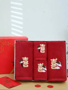 Khăn Tắm Cưới Bằng Cotton Nguyên Chất Cặp Đôi Khăn Tắm Cưới Đỏ Khăn Tắm Cặp Đôi Khăn Mặt 4 Món Khăn Tắm Cưới Trung Quốc Đại Lục