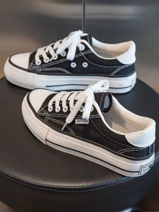 Trendy Versatile Thick Bottom Canvas Shoes for Women Summer Thin Model 2025 Student Heightening Shoes Cross Buckle Low Top