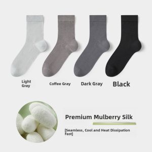 miiow | Black Silk Mens Socks Thin Summer Anti-Bacterial Odor-Resistant Boat Socks MiiOW Cat Person Simple Style Pure Color Summer Collection