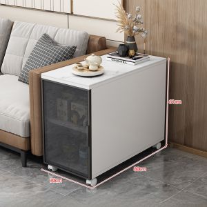 Luxurious Rock Panel Sofa Table Side Cabinet Living Room Gap Storage Table Rectangular Mobile Tea Table High Gloss White Furniture