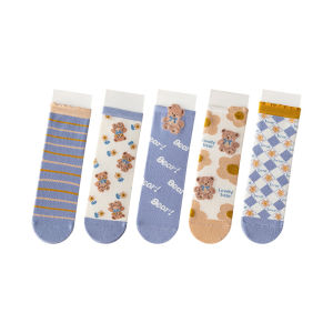 MiiOW | Girls Mid-Calf No-Show Socks Breathable Cotton Elastic Korean Style Cartoon Childrens Socks Soft Blend Of Cotton And Polyester