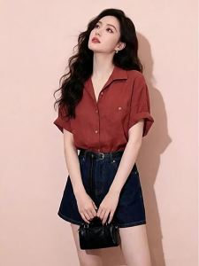 Slimming Loose Short Sleeve Polo Shirt For Women