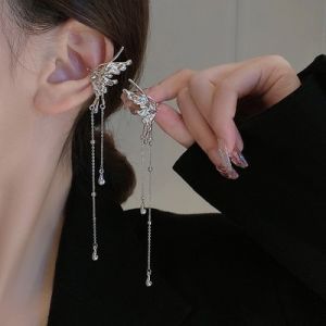 PrettySet Angel Wings Metal Butterfly Tassel Ear Cuff Non Piercing Earrings Trendy Punk Design Female Long Ear Clip Jewelry