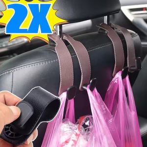 2PCS 2 in 1 Premium Leather Car Headrest Hook Hanger Phone Holder Foldable Backseat Organizer for Bag Purse Auto Interior Accessory
