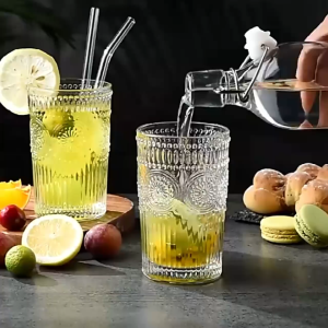 4Pcs/Set Glass Straws Clear Drinking Straws Reusable Straight & Bent Clear Smoothie Straws with Cleaning Brush Wholesale