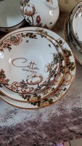 Bộ 2 Tô Sứ Cotton Havest Season - Họa Tiết Hoa Hải Đường - Tô Decor Đựng Đồ Ăn Canh Phở - Tráng Men Cao Cấp
