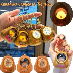 Cute Luminous Capybara Keyring Couple Small Night Light Keyring Charm Backpack Key Hanging Pendant Creative Gifts for Kids
