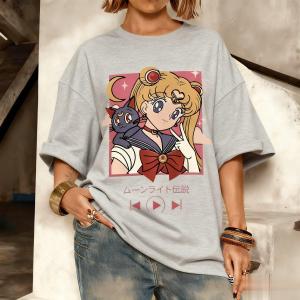 Oversized Streetwear Kawaii Sailor Moon Graphic T-shirt Men Women Anime Print Short Sleeve Tee Casual Summer Fashion Y2k Clothes