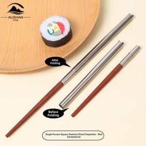 Compact Outdoor Chopsticks Wooden Steel Combination