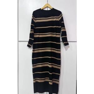Dress Rajut Modelica Wanita Basic Inner Span Stripe Lengan Panjang - 2 Ukuran
