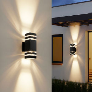 LANTU 35cm Black Outdoor IP65 Protection Level LED Wall Sconces Lamp E27 Tricolor Bulb For Villa Garden Courtyard Hallway Staircase Wall Light