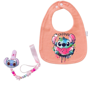 Disney | 2-piece set / package Cute baby bib towel Newborn cotton baby bib Kawaii chain clip Water-absorbent childrens accessory