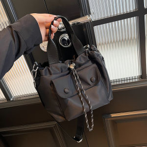 Trendy Nylon Bucket Bag Womens Casual Handbag Commuter Water Bucket Single Shoulder Slant Crossbody Bag Large Capacity