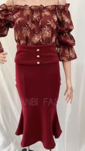A&B 85-7817 Dress Mermaid Import Premium scuba mix ceruty bunga realpic Lengan panjang LD 80-94 PJ 107 cm dress duyung midi bodycorn