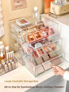 Acrylic Cosmetic Storage Box Lipstick Powder Compact Organizer Desktop Makeup Brush Vanity Desk Rack Dustproof Stackable Plastic