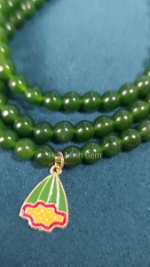Vòng chuỗi 108 hạt đá Mã Não xanh màu ngọc bích size 6 li phối viên mã não cam vân rạn charm treo nụ hoa xinh duyên dáng cát tường | Hoa Minh Gem
