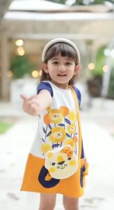 Two Mix - Dress Anak Perempuan Lucu Bahan Kaos - Baju Anak Perempuan Tas Lucu 1-8 Tahun 4283