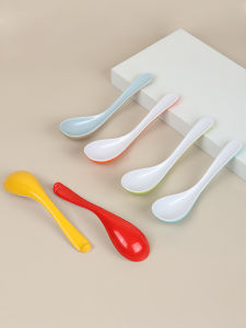 A8 Commercial Plastic Melamine Double Color Soup Spoon Restaurant Long Handle Noodle Spoon Imitation Ceramics Dining Utensils