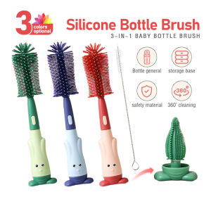 Baby bottle brush 3 in 1 Soft Silicone Nipple Brush Milk Bottle Brush bottle cleaning brush Pacifier Brushes Non-Slip Handle BPA Free