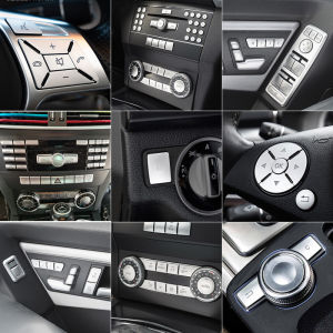 SNBLO พลาสติกชุดอุปกรณ์เสริมสําหรับรถยนต์สําหรับ Mercedes-Benz C180K C200 GLK260 GLK300 การปรับเปลี่ยนภายใน CD เครื่องปรับอากาศสติกเกอร์ปุ่มหน้าต่าง