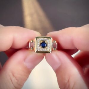 Huitan Luxury Women Two Tone Ring Inlaid Shining Blue CZ Fashion Accessories for Party Lady Gorgeous Wedding Special Jewelry