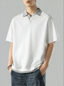 Wood soon | Contrast Color Faux Two-Piece Polo Shirt