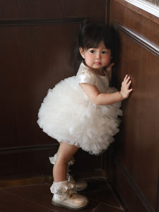 Baby Birthday Full-Year Dress Girl Zhuazhou Princess Dress Flower Girl White Elegant Tulle Tutu Dress Spring/Summer New Arrival