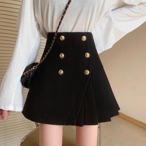 Black A-Line Pleated Mini Skirt Womens Spring Autumn 2023 New plus Size High Waist Fluffy INS Super Popular Short Skirt