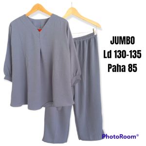 Setelan wanita jumbo bahan crinkle airflow tebal lembut BB 80 - 85 kg LD 120 - 130 oneset blouse