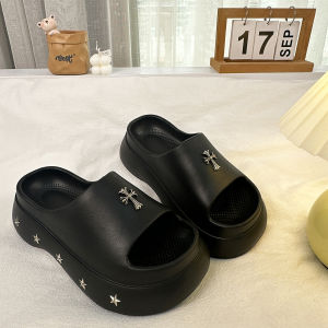 Trendy Crossbody Sandals 2024 Womens Style Thick Heel Casual Wear Outerwear Street Rivet Flat Sandals Comfortable EVA Slippers