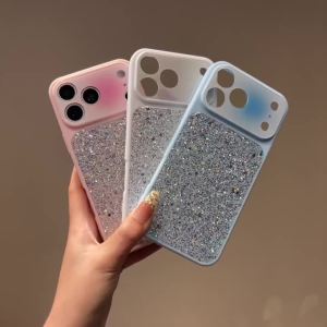 Glitter Sequins Glossy Protection Phone Case For iPhone 17 16 15 14 13 Pro Max Trendy Shiny Shockproof Epoxy Back Cover Capa