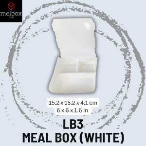 [400 pcs ❗️❗️] LB3 WHITE 3 Division  Take Out Meal Box White