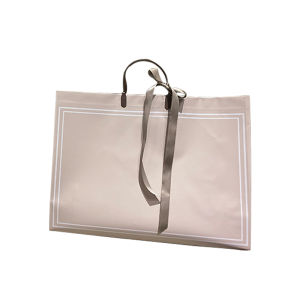 Grey Transparent PVC Plastic Handbag Ribbon Pattern Shopping Bag Gift Packaging Clothing Store Waterproof Big Size Customizable