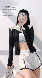 SUPERFLOWER New sports long sleeved jacket double-layer color blocking slim fit fitness running yoga jacket for women suitable for outdoor running