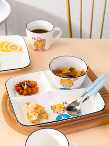 Childrens Ceramic Dinnerware Set Creative Breakfast Plate Rectangular Shape Cartoon Pattern Long Rectangle Size 10 Inches