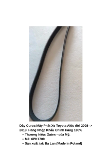 Dây Curoa Cao Cấp Gates 6PK1700 Cho Toyota Altis 2008-2013 - Hàng Nhập Khẩu Chính Hãng
