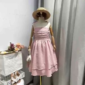 Summer Girls Dress Solid Color Sling Tiered Sleeveless Princess Dress For 8 9 10 11 12 Years Teen Girls Party Dress Costume