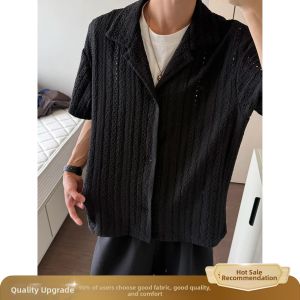 ZHUOCAN | Cuban Collar Ice Silk Perforated Summer Mens Shirt